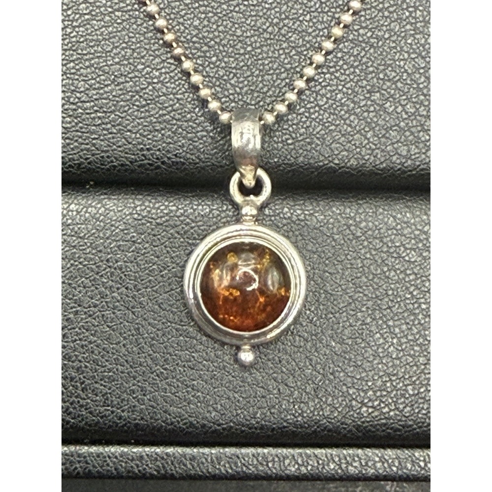 Vintage 18" Sterling Silver Amber Pendant Necklace 5.4 Grams J16